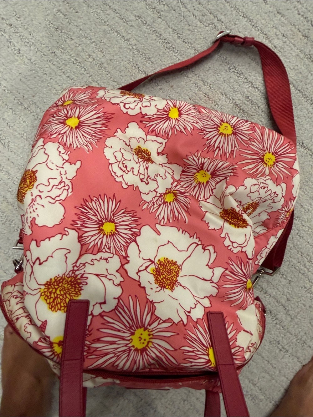 Prada Pink Floral Tote with Red Strap - Picture 10 of 12